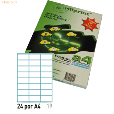 Rillstab Universaletiketten Rillprint wei 70,0x36,0mm A4 VE=2400 Etik