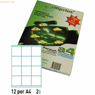Rillstab Universaletiketten Rillprint wei 70,0x70,0mm A4 VE=1200 Etik