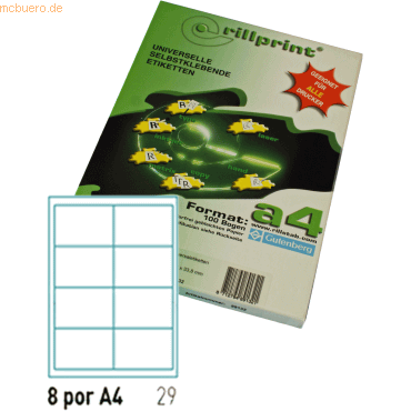 Rillstab Universaletiketten Rillprint wei 97,0x67,6mm A4 VE=800 Etike