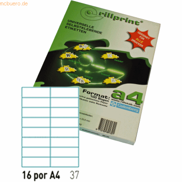 Rillstab Universaletiketten Rillprint wei 105x37,0mm A4 VE=1600 Etike