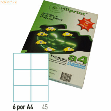Rillstab Universaletiketten Rillprint wei 105x99,0mm A4 VE=600 Etiket