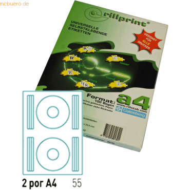 Rillstab Universaletiketten Rillprint wei 119xmm A4 VE=200 Etiketten