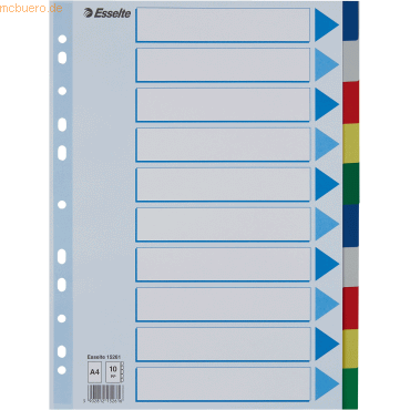 10 x Esselte Register A4 farbig 10-teilig blanko