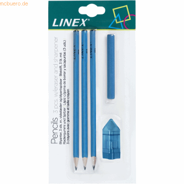 12 x Linex Bleistiftsets VE=3 Stifte, Radiergummi, Anspitzer blau
