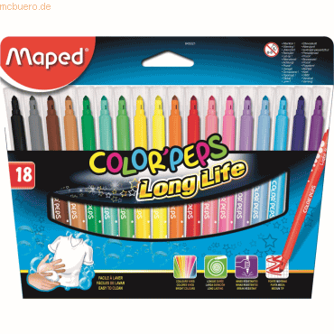 12 x Maped Filzstift ColorPeps Long Life 3,6mm farig sortiert VE=18 S