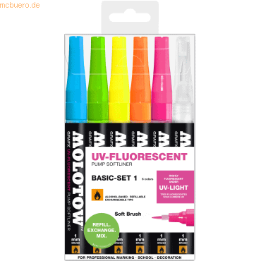 Molotow Pinselmarker Pump Softliner Grafx UV-Fluorescent Basic-Set 1 1