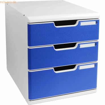 Exacompta Schubladenbox Modulo A4 3 Fcher Classic lichtgrau/blau
