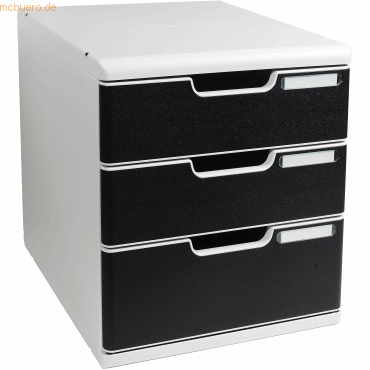 Exacompta Schubladenbox Modulo A4 3 Fcher Classic lichtgrau/schwarz