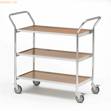 Helge Nyberg Tischwagen 2 Fahrhandgriffe 3 Etagen 80x42cm chrom/eiche/