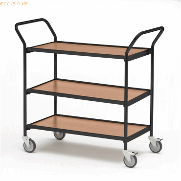Helge Nyberg Tischwagen 2 Fahrhandgriffe 3 Etagen 80x42cm schwarz/buch