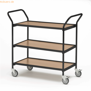 Helge Nyberg Tischwagen 2 Fahrhandgriffe 3 Etagen 80x42cm schwarz/eich