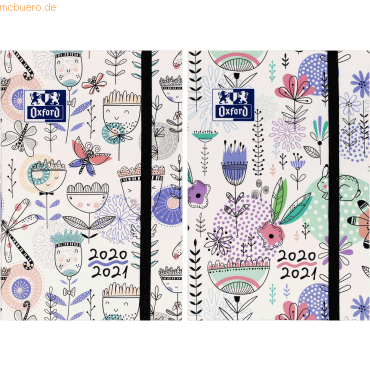 20 x Oxford Schülerkalender 12x18cm 1 Woche/Seite Flowers 2020/2021