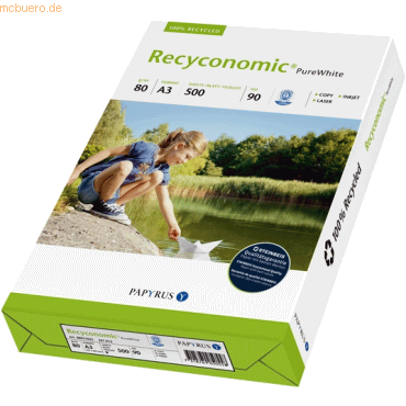 Papyrus Kopierpapier Recyconomic Pure White A3 80g wei RC VE=500 Blat