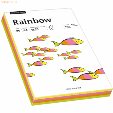Papyrus Multifunktionspapier Rainbow A4 80 g/qm Neonfarben sortiert 20