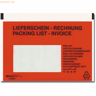 Papyrus Dokumententasche C6 haftklebend rot/schwarz mit Aufdruck VE=10