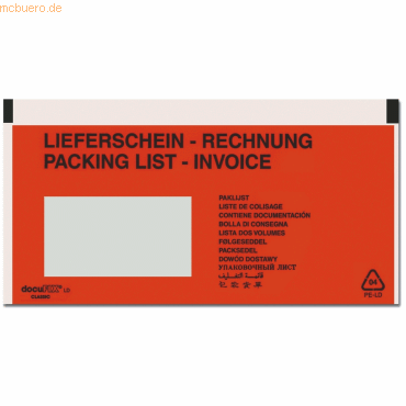 Papyrus Dokumententasche DINlang haftklebend rot/schwarz mit Aufdruck