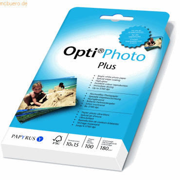 Papyrus Fotopapier OptiPhoto Plus 10x15cm 180 g/qm hochglnzend VE=100