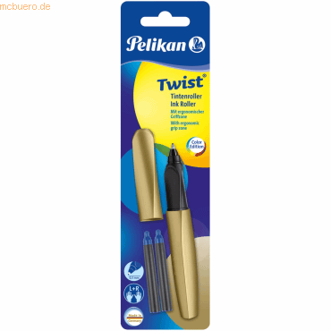 Pelikan Tintenroller Twist Pure Gold inkl. 2 Rollerpatronen Blister