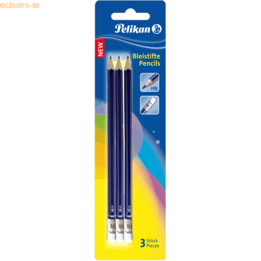 10 x Pelikan Bleistift HB mit Radierer VE=3 Stck Blister