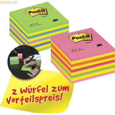 Post-it Notes Haftnotizwrfel 76x76mm 2x450 Blatt neonpink/neongrn