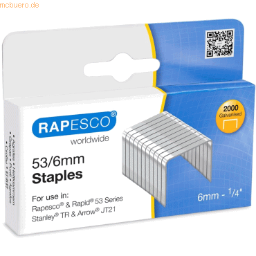 Rapesco Heftklammern 53/6mm verzinkt VE=2.000 Stück