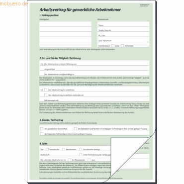 25 x Sigel Arbeitsvertrag gewerblich A4 selbstdurchschreibend 2x2 Blat