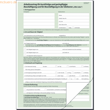25 x Sigel Vordruck Arbeitsvertrag A4 SD 2x2 Blatt fr Mini-Jobs