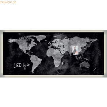 Sigel Glasmagnetboard artverum LED light Design World-Map 1300x550x15m