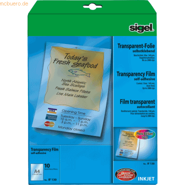 Sigel InkJet-Folie transparent A4 140qm klar beschichtet stapelverarbe