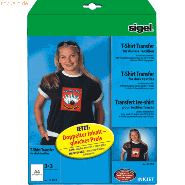 Sigel InkJet-Transfer-Folien für T-Shirts A4 für dunkle Textilien VE=