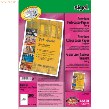 Sigel Premium-Farb-Laser/-Kopier-Papier A4 160g/qm 200 Blatt 2seitig m