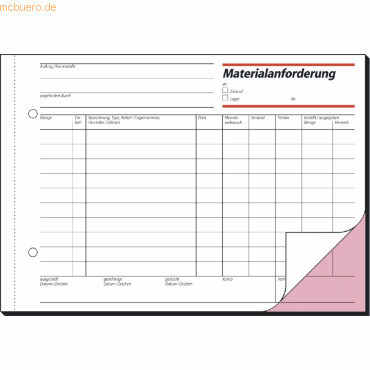 5 x Sigel Materialanforderung A5 quer 60g/qm 1. und 2. Blatt bedruckt
