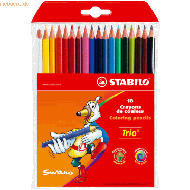6 x Stabilo Dreikant-Buntstift Trio Kunststoffetui mit 18 Stiften