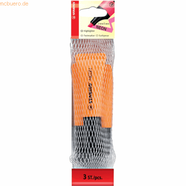 10 x Stabilo Textmarker Neon orange Netz mit 3 Stiften