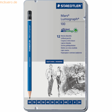 Staedtler Bleistift Mars Lumograph 12 Hrtegrade Metalletui