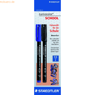 10 x Staedtler Folienschreiber Lumocolor F permanent blau, schwarz auf