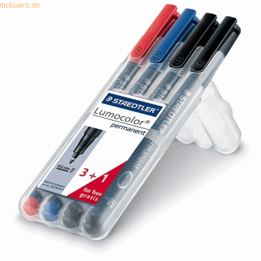 10 x Staedtler Folienschreiber Lumocolor F permanent blau, rot, schwar