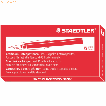5 x Staedtler Tintenpatrone Standard-Format Groraum rot VE=6 Stck