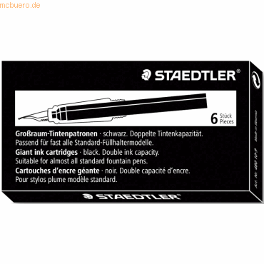 5 x Staedtler Tintenpatrone Standard-Format Groraum schwarz VE=6 Stc