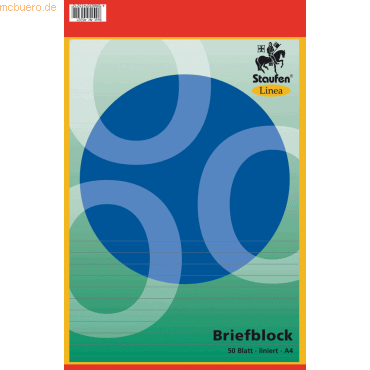 10 x Staufen Briefblock Linea A4 50 Blatt liniert 60g/qm wei