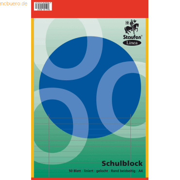 Staufen Schulblock Linea A4 50 Blatt 4-fach gelocht liniert beidseitig