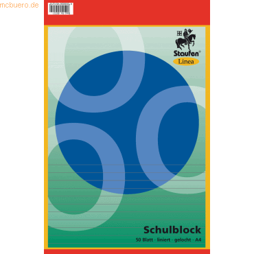 10 x Staufen Schulblock Linea A4 50 Blatt 4-fach gelocht liniert