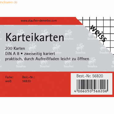 Staufen Karteikarten A8 kariert 190g/qm wei VE=200 Stck