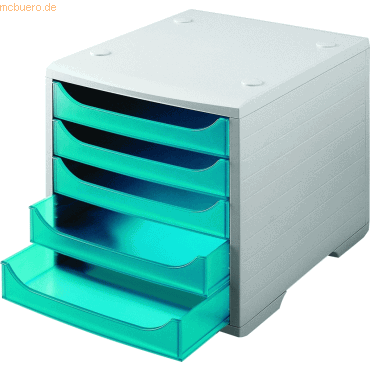 Styro Schubladenbox styrobox A4 5 Fcher lagoon/grau