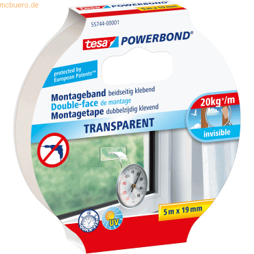 10 x Tesa Montageband Powerbond Transparent 19mmx5m