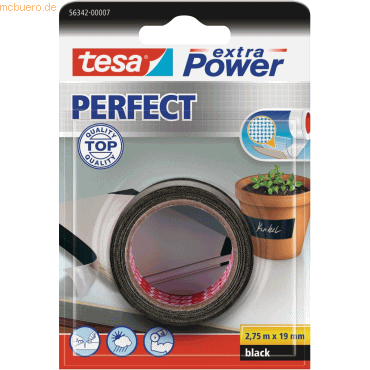 12 x Tesa Gewebeband extra Power Perfect 19mmx2,75m schwarz Blister