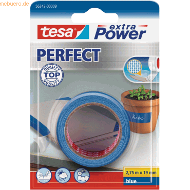 12 x Tesa Gewebeband extra Power Perfect 19mmx2,75m blau Blister