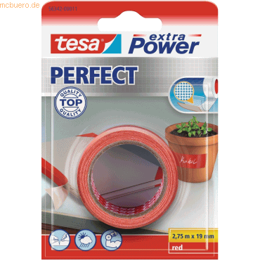 12 x Tesa Gewebeband extra Power Perfect 19mmx2,75m rot Blister