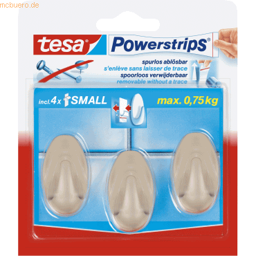 6 x Tesa Powerstrips Haken Small Oval beige VE=3 Stck