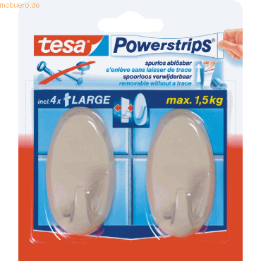 6 x Tesa Powerstrips System-Haken beige VE=2 Stck
